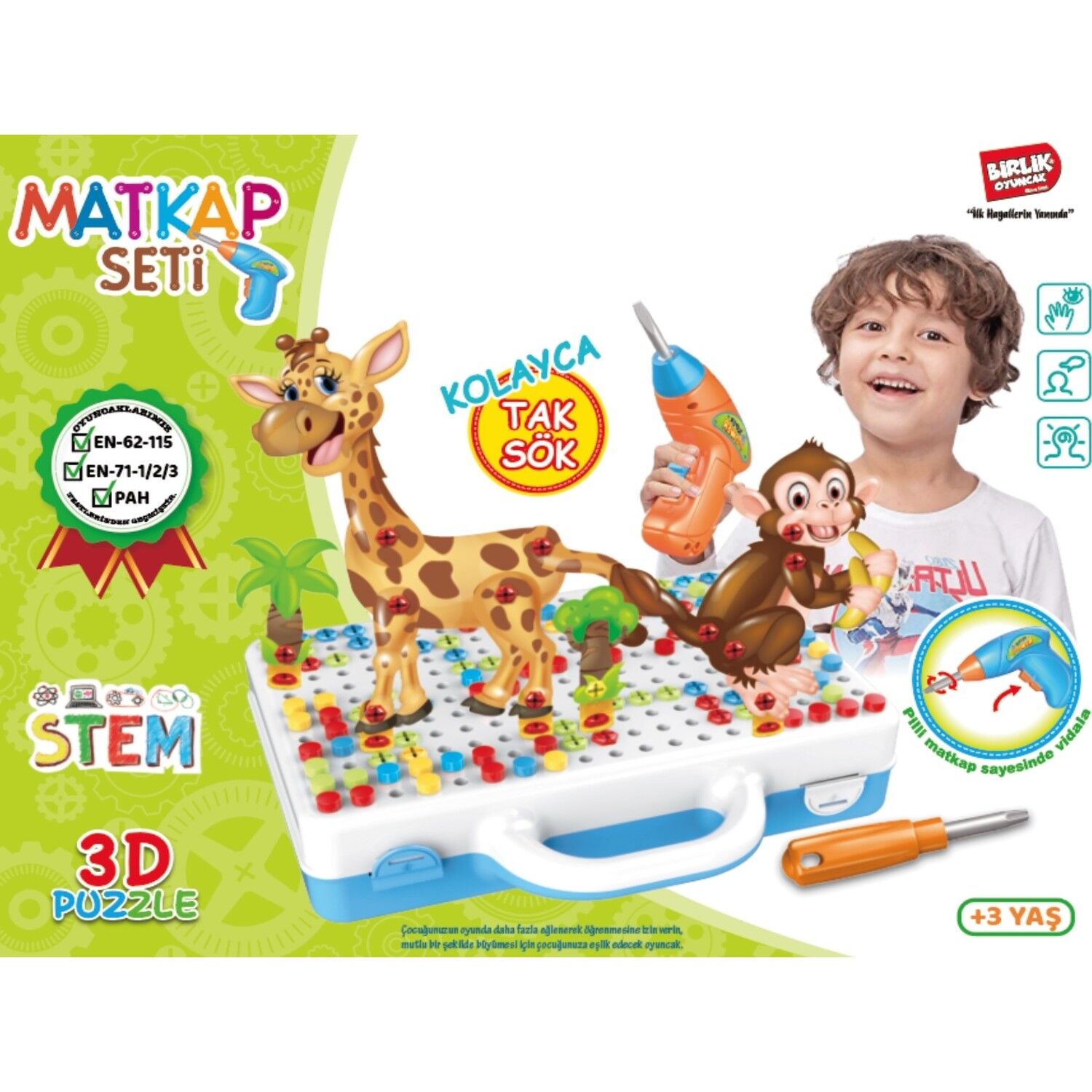 Birlik Oyuncak Eğitici Matkaplı Creative Puzzle 340 Parça 3D STEM