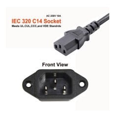 IC-212 C14 Power Soket Erkek Kulaklı 220V Lehim Tip - 5 Adet