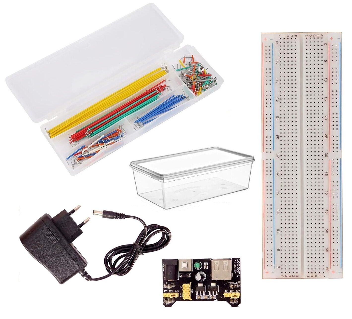 Kutulu Breadboard Power Jumper Adaptörlü Elektronik Deney Seti